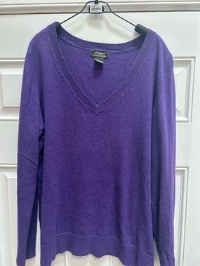 Eddie Bauer Deep Purple Cotton-Cashmere V-Neck Sweater